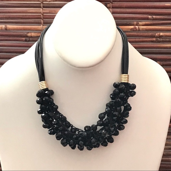 Black Glass Multi Strand Choker Necklace - Picture 1 of 6